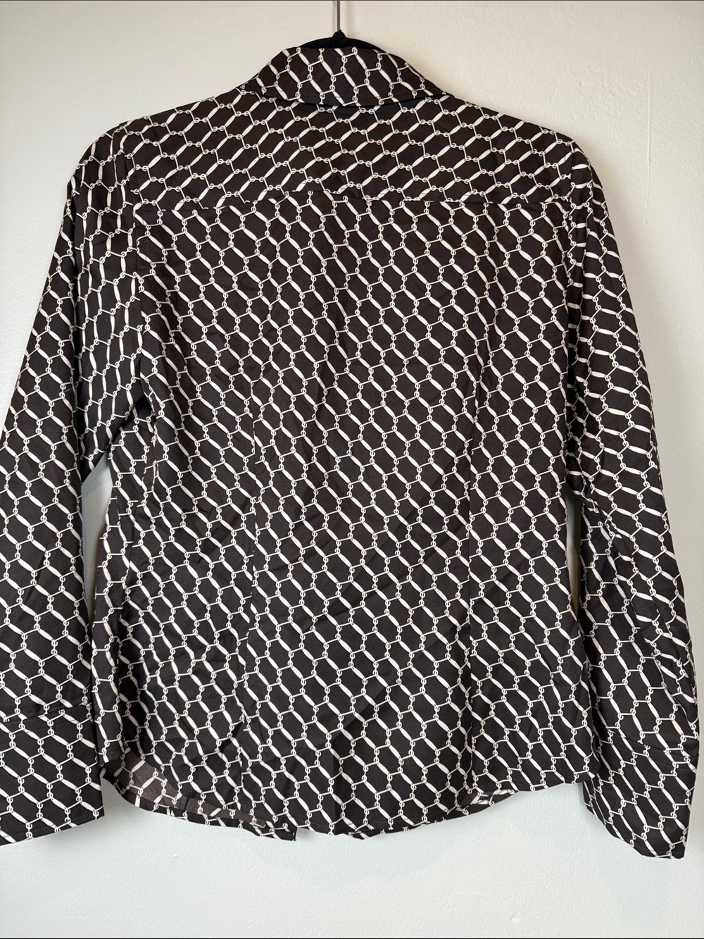 Ann Taylor Chain Link Button Down Blouse Chocolate Brown Petite Medium Size 8 - Picture 3 of 10